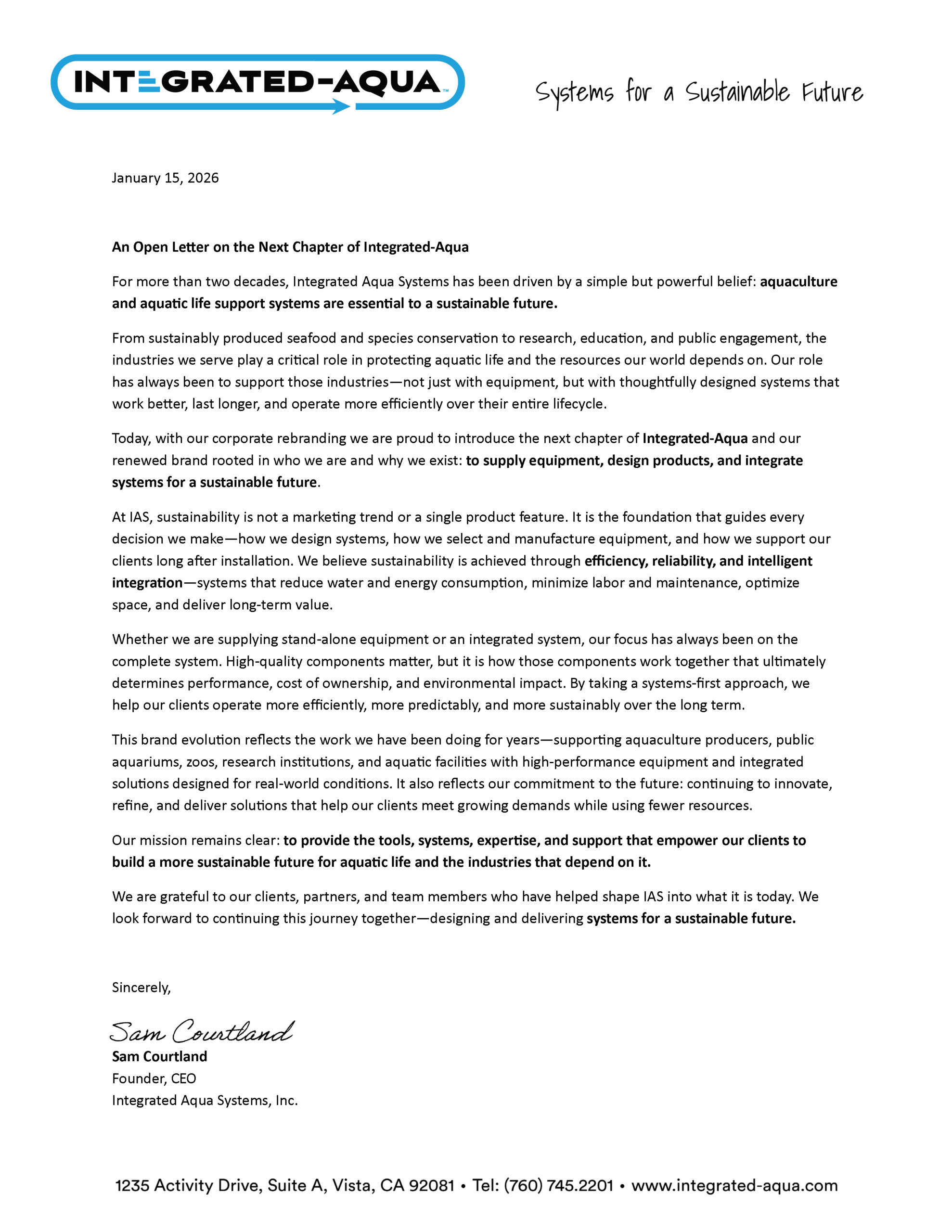 Integrated-Aqua Rebranding - Open Letter